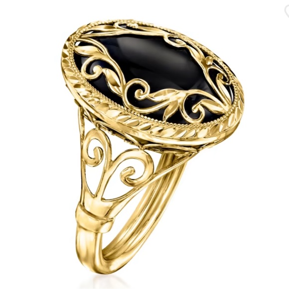NIB Ross Simmons Black Onyx 14K Yellow Gold Scroll Ring size 9 - Picture 2 of 6